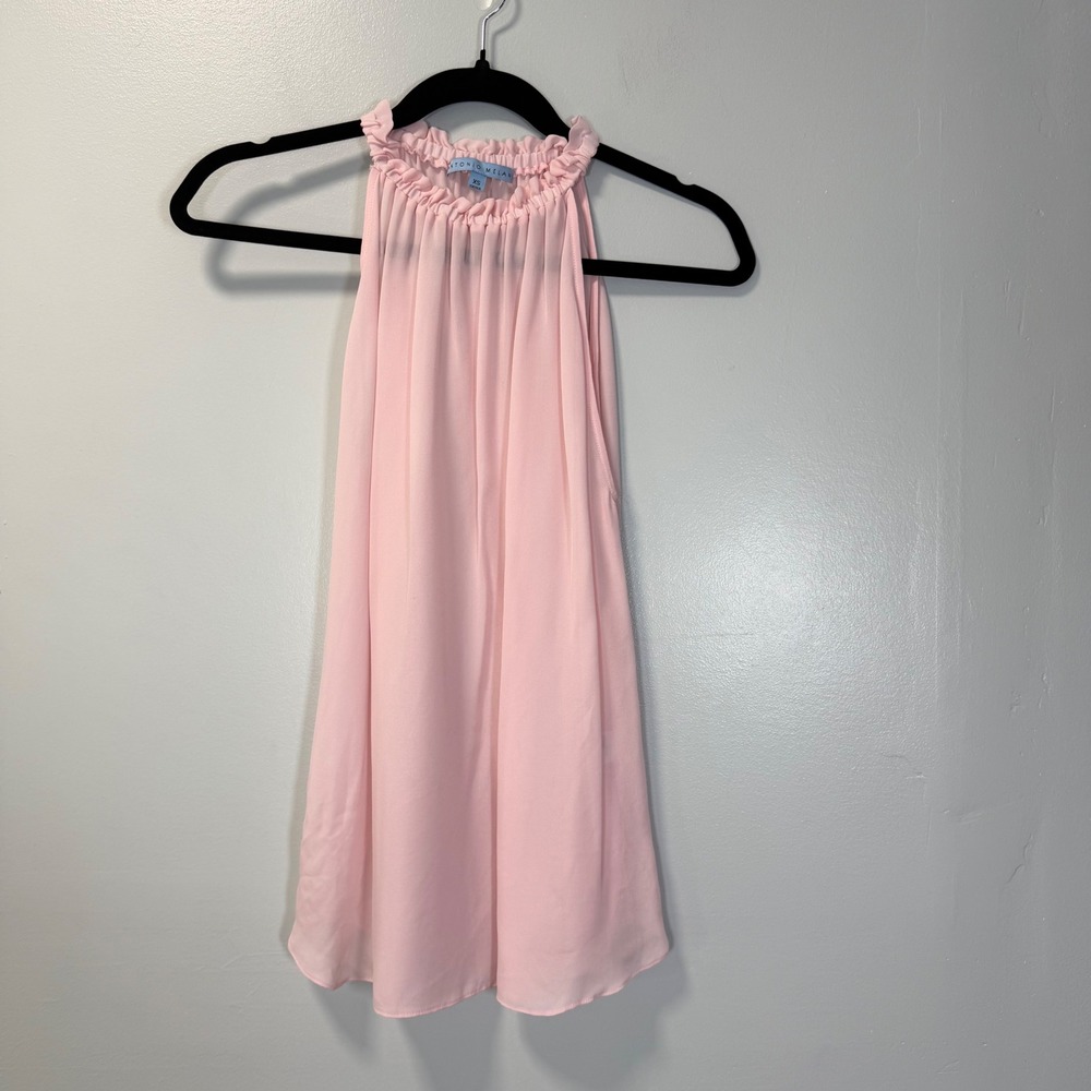 Antonio Melani Pink 100% Silk Halter Top Ruffle Neck Sleeveless Blouse XS